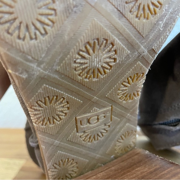 UGG Bootie Valencia Chestnut Brown Suede Leather Peep Toe Stacked Heel Size 7.5 - Picture 5 of 13
